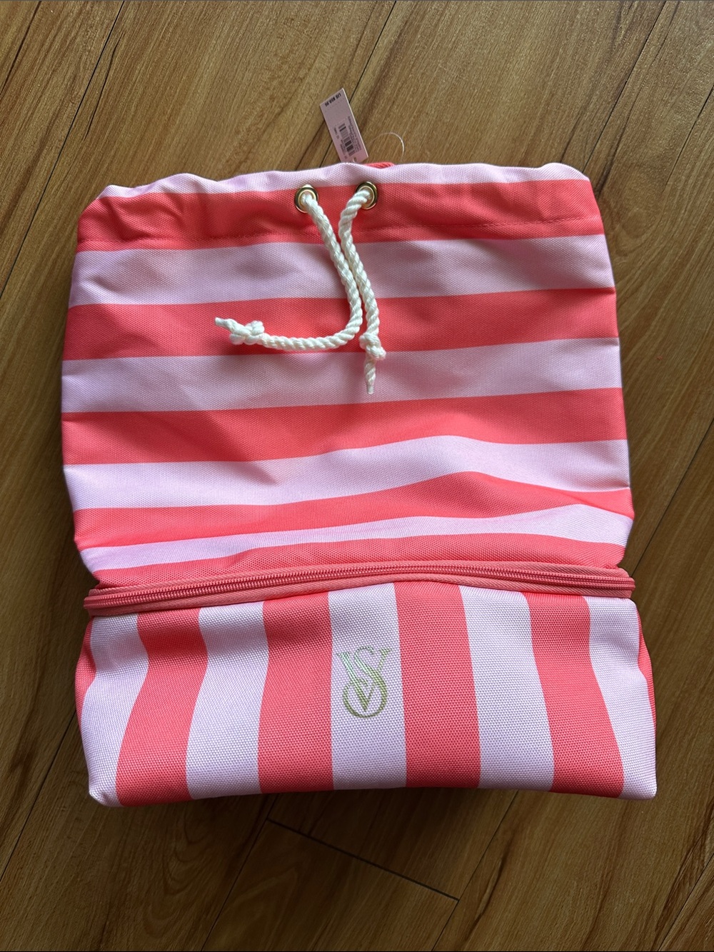 Victoria's Secret Coral and Light Pink Striped Insulated Cooler Bag Backpack